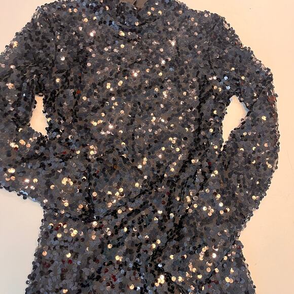 H&M Women’s Black Mock Neck Sequin Long Sleeve mini Dress Size XS - Picture 11 of 12